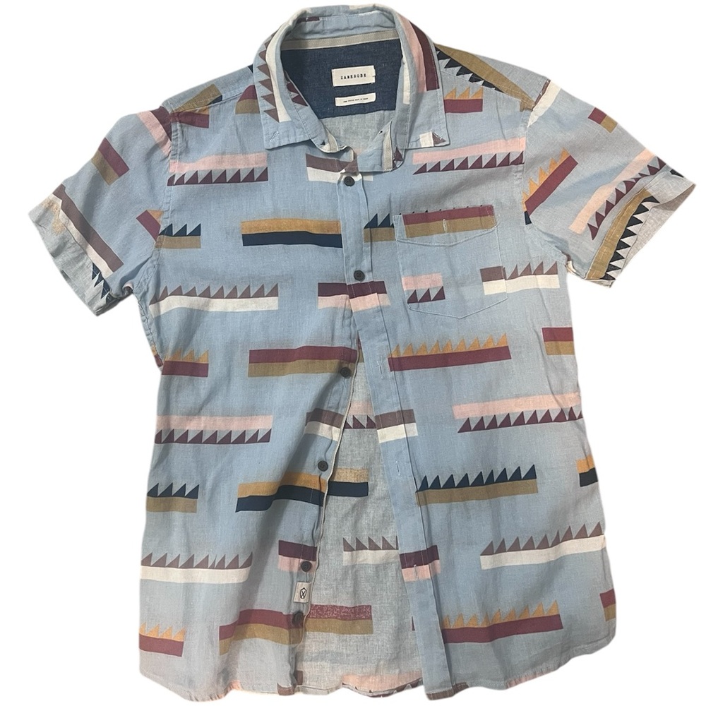 Zanerobe Retro Geometric Chambray Button-up S/S Contemporary Shirt SZ Medium